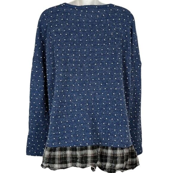 Oddy Womens Blue Swiss Raised Dot Womens Cardigan Sweater Plaid Ruffle V-Neck M - Picture 11 of 16